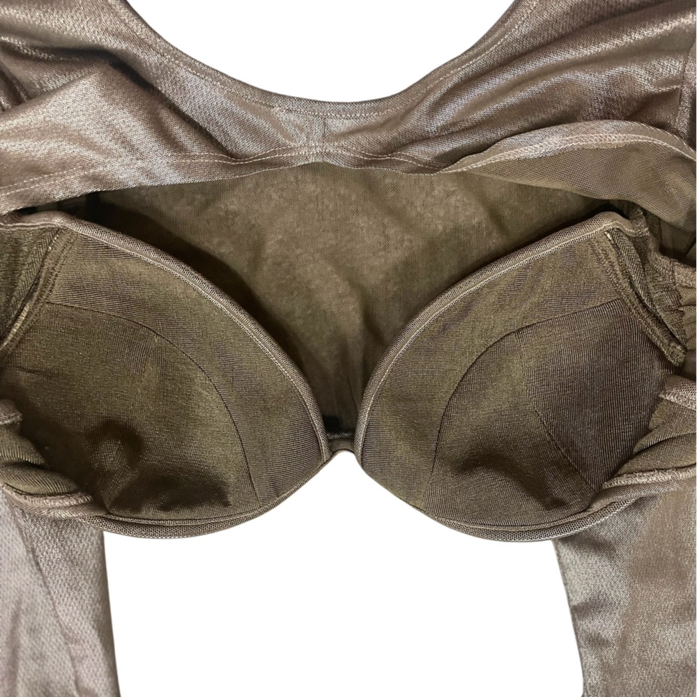 EUC Good American Metallic Bronze Mesh Underwire Crop Top in Mocha Foil (K-1) - Picture 10 of 13